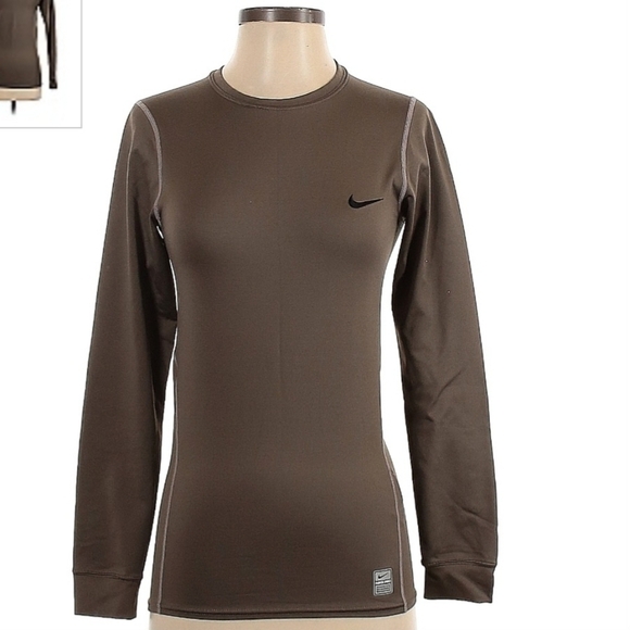 Nike Tops - Nike Legend Brown Long Sleeve Tee Women’s Small S Fitted NikeFit Nike Pro EUC